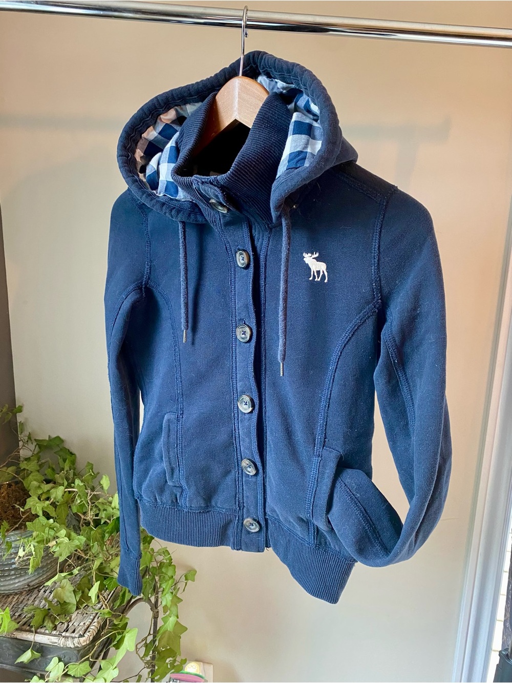 Abercrombie & Fitch Navy Hooded Button-Front Kids Jacket